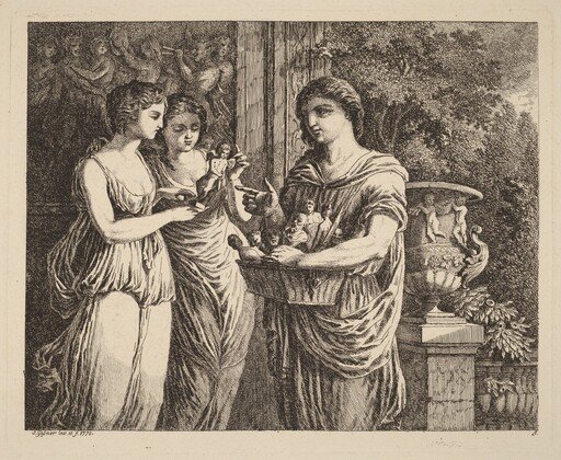 Figurine Seller with Two Girls