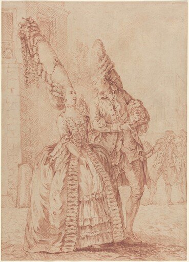 A Lady and Gentleman with Exaggerated Headdresses