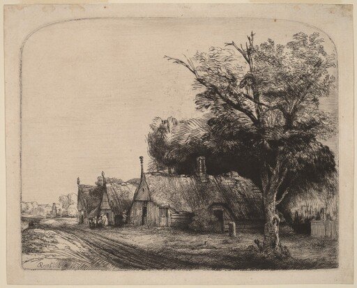 Landscape with Three Gabled Cottages beside a Road