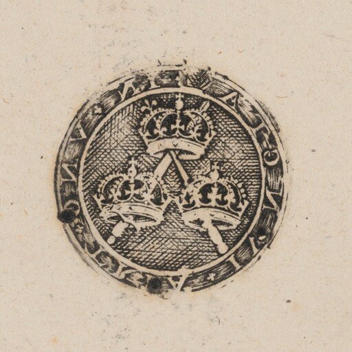Three Crowns Supported by Two Sceptres [left half]
