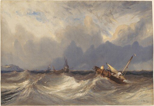 Fishing Boats Tossed before a Storm
