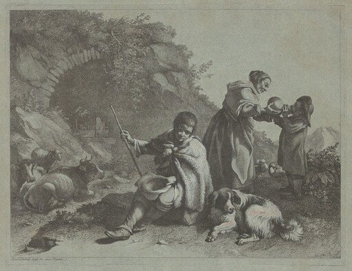 Seated Shepherd Boy and Woman Giving a Drink to a Child