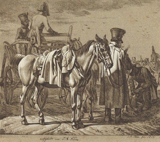 Horse with Soldiers Smoking Pipe/Military Scene