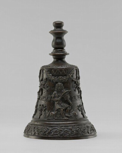 Hand Bell with Orpheus Playing to the Animals, Walking Horses, Flying Birds, and Busts in Profile