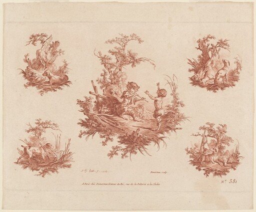 Singerie with Four Vignettes of Dogs Hunting
