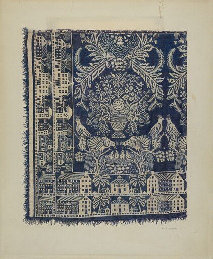 Blue and White Woolen Coverlet