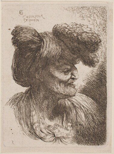Old Man Wearing a Turban Ornamented with Fur, Facing Right