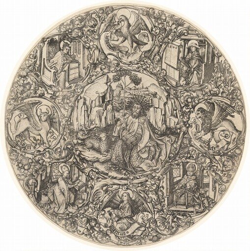 Saint John the Baptist in the Wilderness with the Lamb of God, Surrounded by the Symbols of the Evangelists and the Four Fathers of the Church