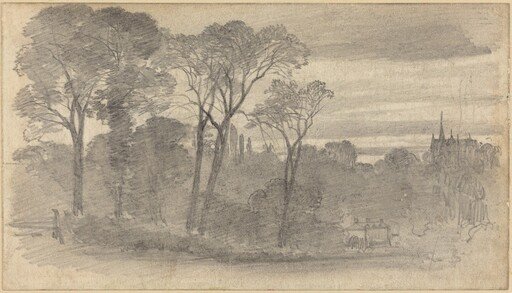 An Evening Landscape with a Distant Cathedral