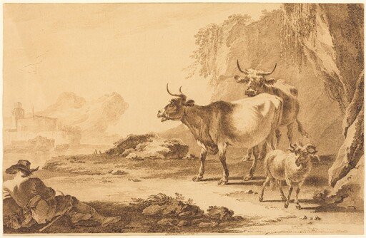 Landscape with Cattle, a Goat, and a Resting Shepherd