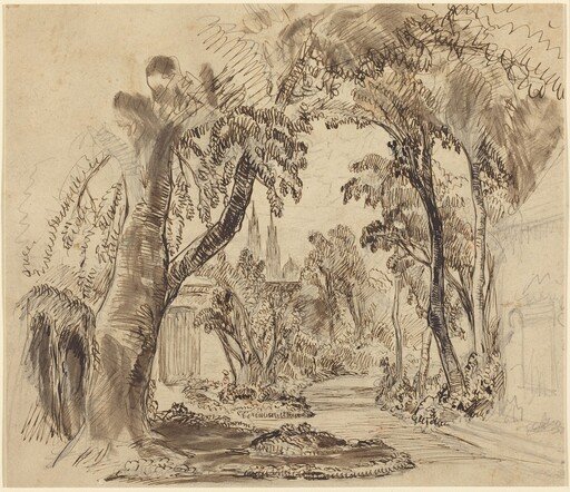 A Tree-lined Garden Path (Preliminary Sketch for "Sleeping Beauty and the Beast"?)