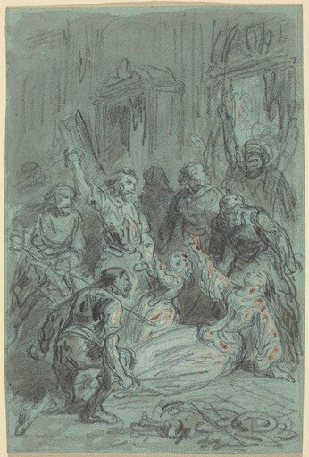 A Dramatic Scene with a Fainting Woman