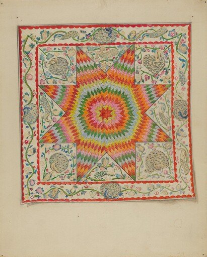Applique and Patchwork Coverlet - Star of Bethelehem