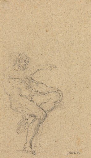 A Seated Nude Man Pointing to the Right