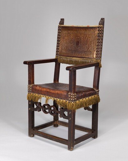 Leather-covered Walnut Armchair