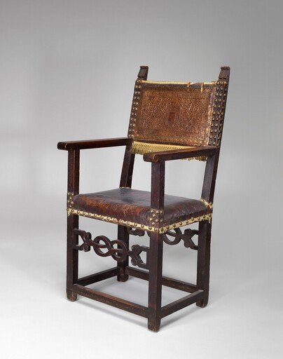 Leather-covered Walnut Armchair