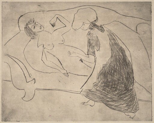 Girl, with Another Rubbing Her Belly