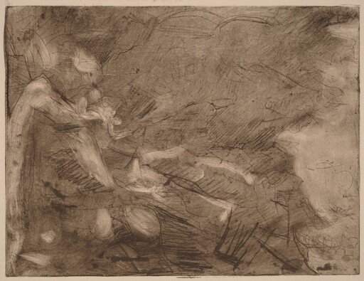 Mountain Stream with Bathers