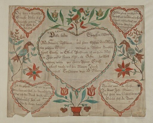 Pa. German Birth and Baptismal Certificate