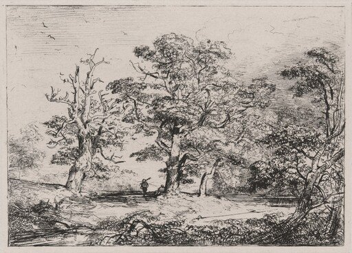 Two Hunters and a Stream at Forest Edge