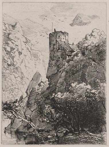 Watchtower on a Cliff with a Stream