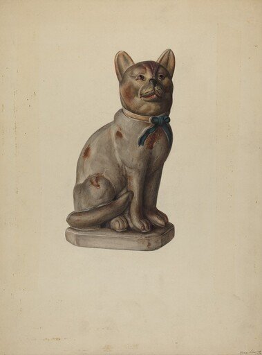 Pa. German Chalkware Cat with Mouse