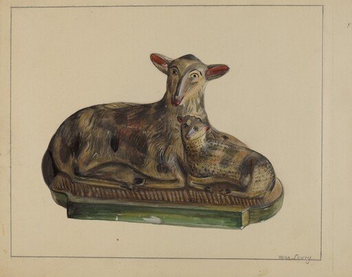 Pa. German Chalkware Lamp and Sheep