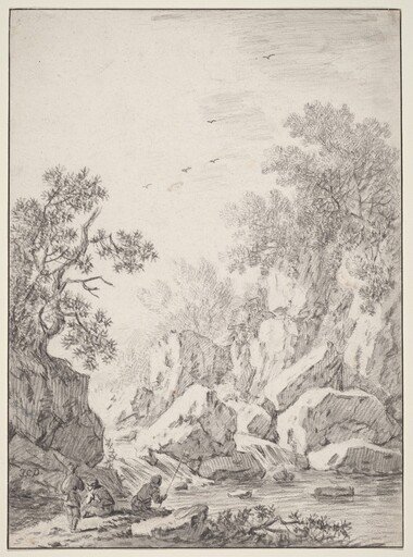 A Waterfall by Rock Cliffs