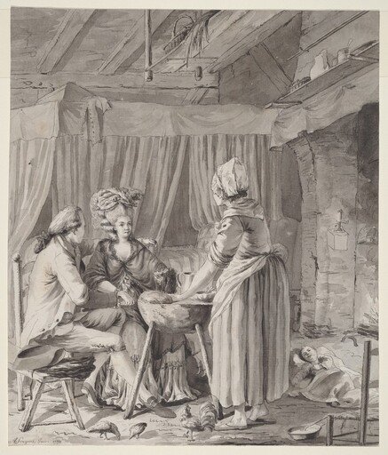 Elegant Couple Lunching in a Country Cottage