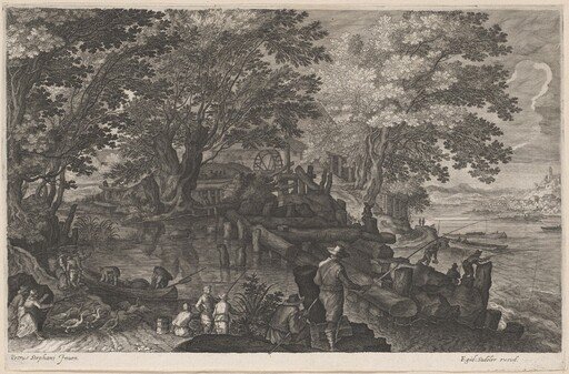 Fishermen by an Island Watermill