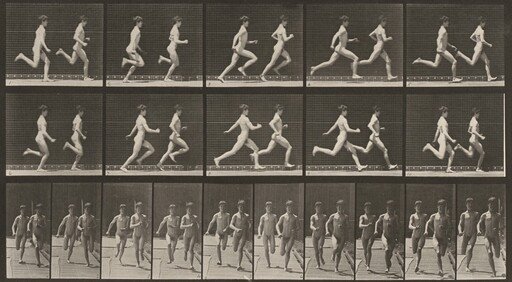Plate Number 69. Two men running