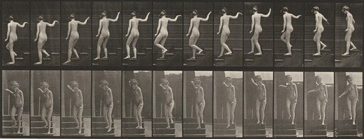 Plate Number 132. Descending stairs, turning to look around and waving hand