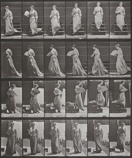 Plate Number 141. Descending stairs, turning and flirting a fan