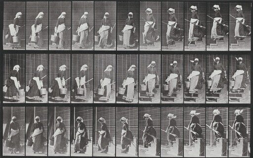 Plate Number 148. Descending stairs, turning carrying a bucket of water and a broom