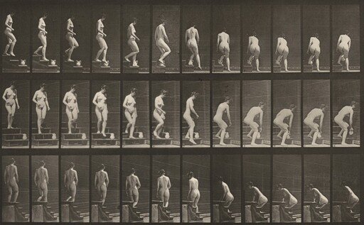 Plate Number 149. Descending stairs and stooping to lift a pitcher