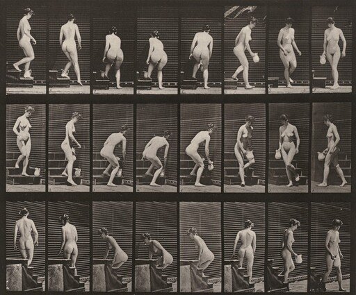 Plate Number 150. Descending stairs, stooping, lifting a pitcher and turning