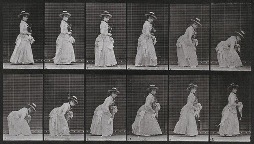 Plate Number 211. Stooping and lifting a handkerchief, a parasol in left hand