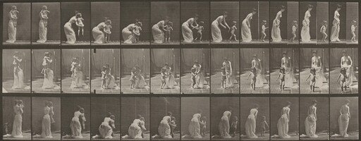 Plate Number 215. Placing a child on the ground; the child running off