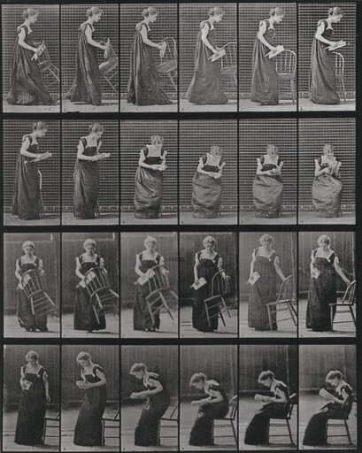 Plate Number 241. Placing a chair, sitting and reading