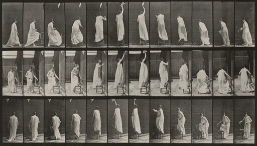 Plate Number 459. Stepping on chair, reaching up and descending