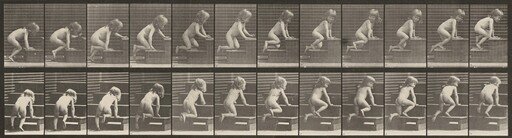 Plate Number 472. Child crawling up stairs