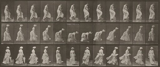 Plate Number 487. A: Ascending a step. B: Lifting a handkerchief from the ground. C: Walking. D: Running
