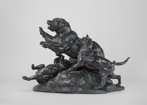 Bear Fleeing from Dogs
