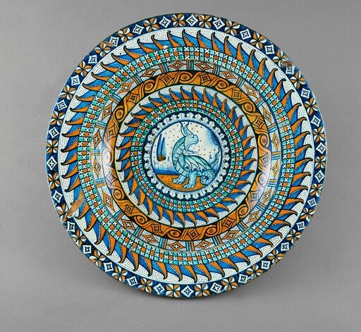Basin with geometric patterns and dragon