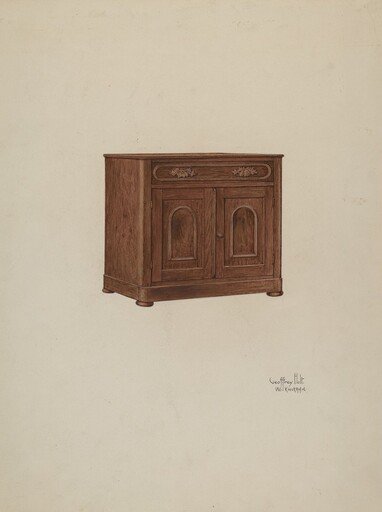 Wash Cabinet, with Marble Top and Semi-back