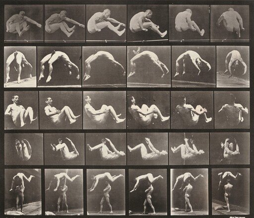 Plate Number 522. A: Jumping. B: Handspring. C, D: Somersault. E: Springing over a man's back