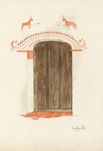 Restoration Drawing: Wall Decoration Over Doorway, Facade of Mission-House