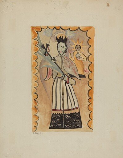 St. John Nepomucene-Painted on Buffalo Hide Prior to 1800