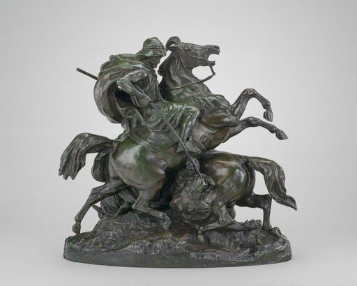 Two Arab Horsemen Killing a Lion