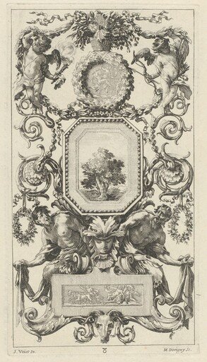 Ornamental Panel Surmounted by a Basket of Flowers with Cupid and Hymen